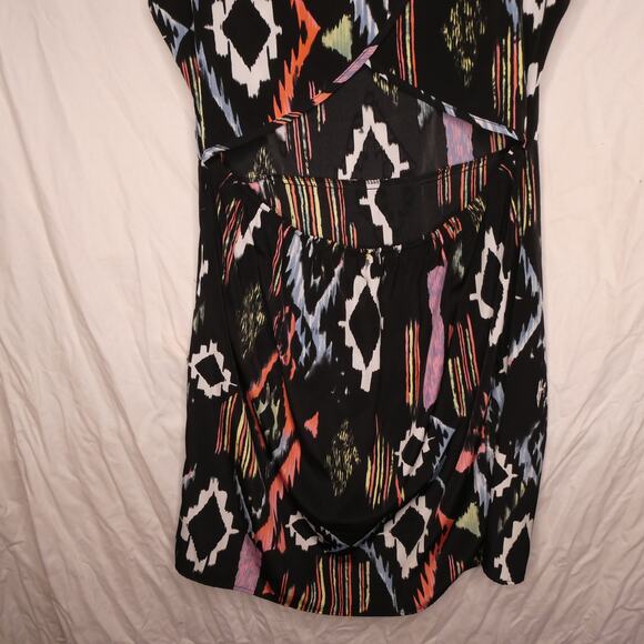 Shasa Women's Large Black Bright Colors Pattern Dress Sheath exposed middle back - Picture 7 of 9